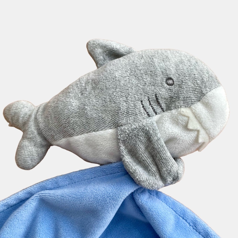 Carters Shark Security Blanket Blue Grey Plush Lovey Snuggle Toy 10.5x10.5 - Picture 4 of 4
